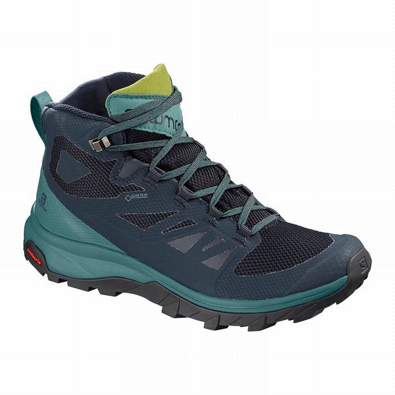 Botas De Montaña Salomon Mujer Azul Marino / Verde - Salomon Argentina OUTLINE MID GORE-TEX ,853160-